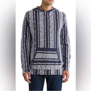 Lucky Brand Striped Blue and White Hooded Baja Sweater